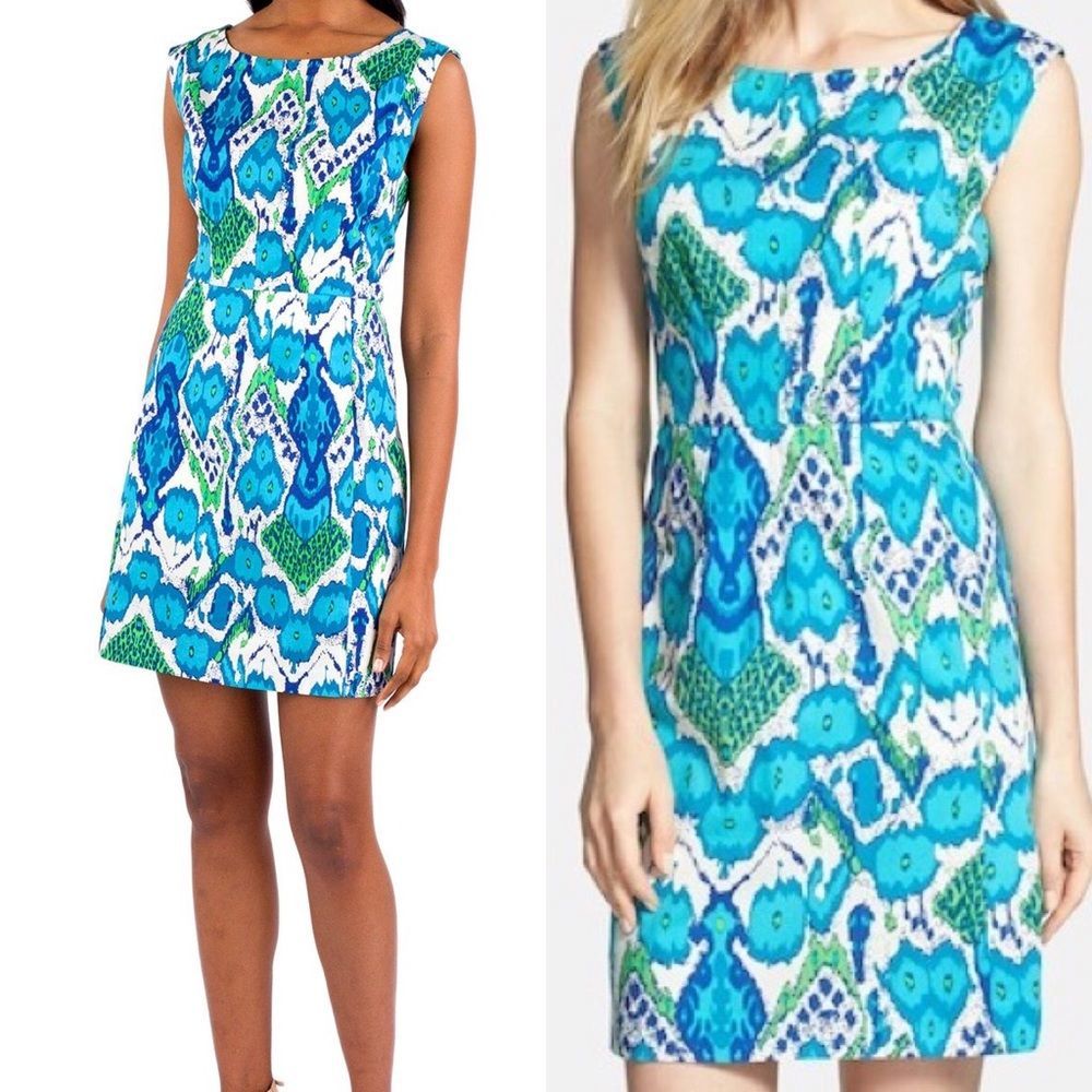 Plenty by Tracy Reese Blue Green Ikat Dress Sz 4P